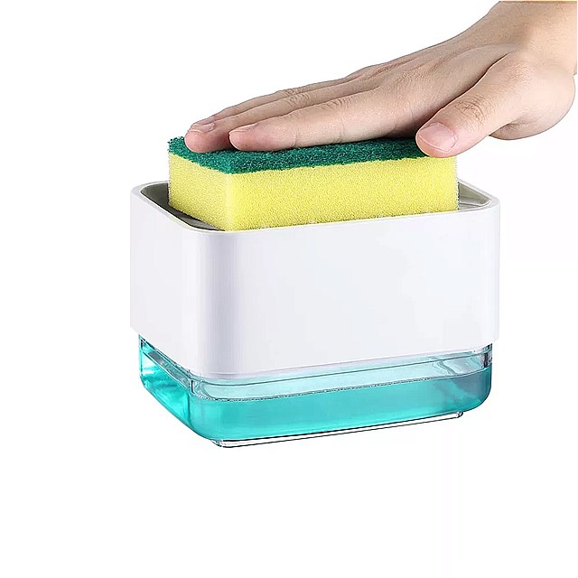 液体 石鹸 ディスペンサー 付き2 in 1スポンジ ボックス ハンド プレス ポンプ 付き キッチン と バス ルーム 用スポンジ ホルダー 付き